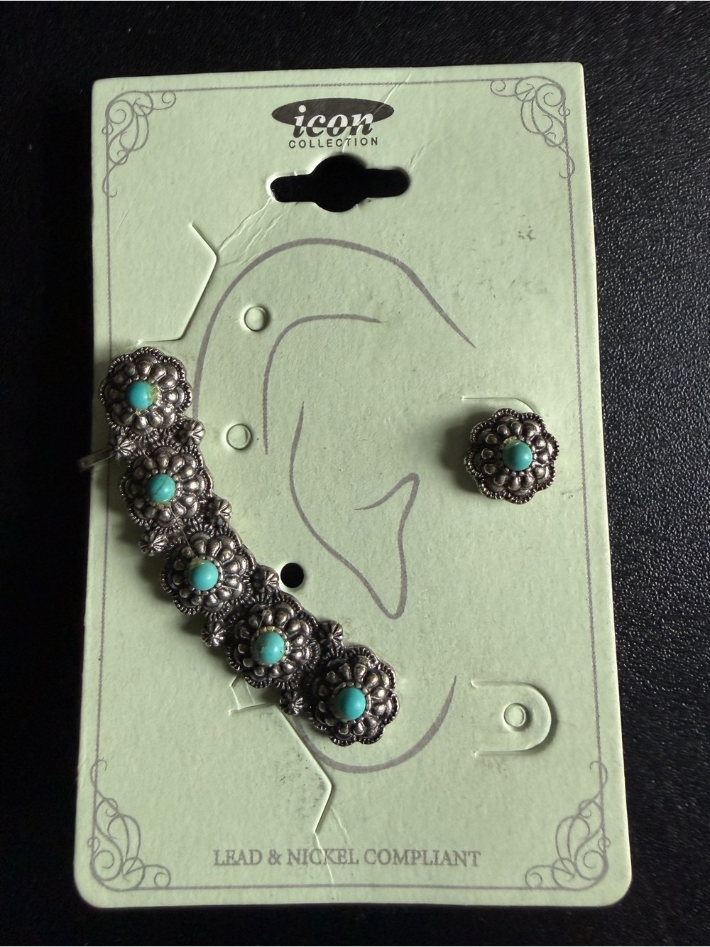 Icon Collection Silver-Tone Floral Earrings with Turquoise Accents